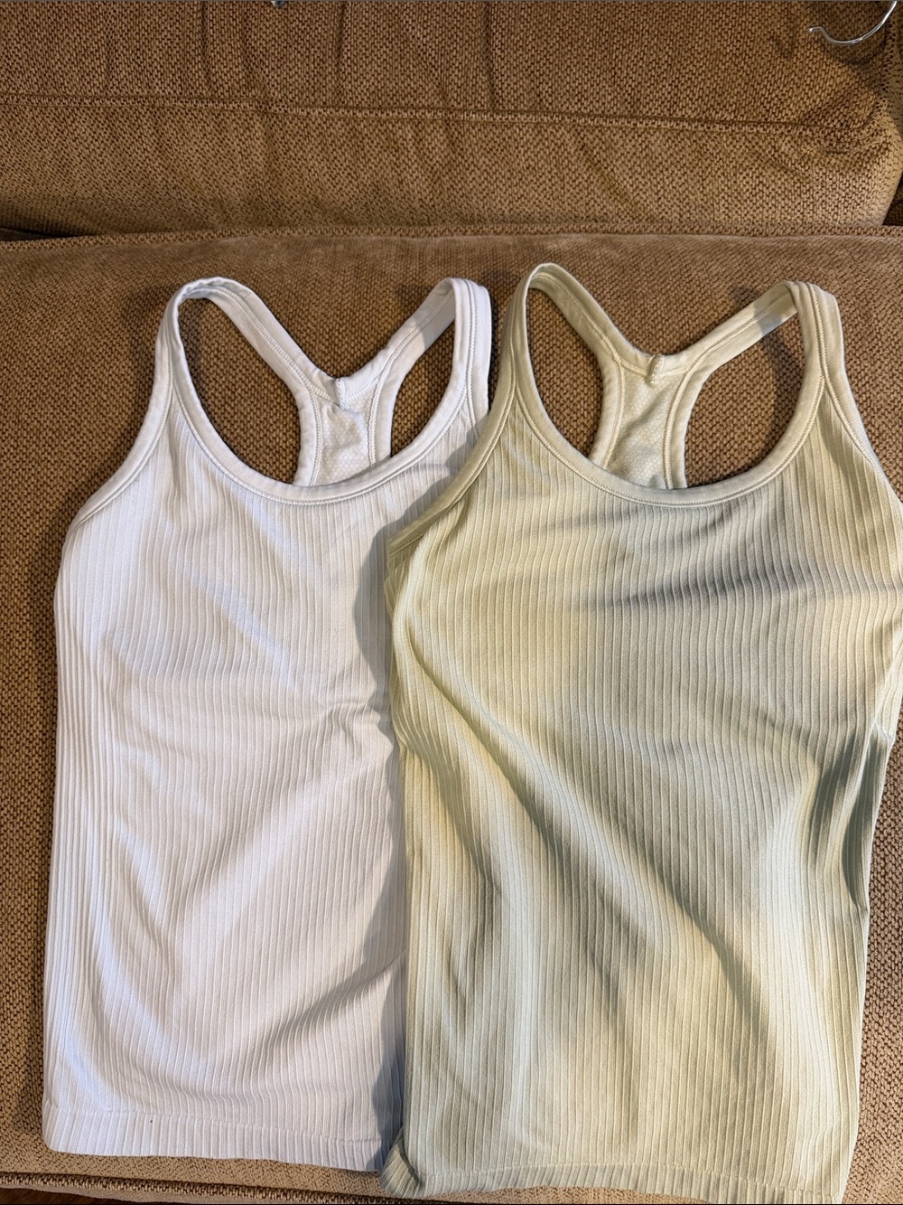2 ribbed racerback built in bra tank tops